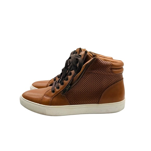Steve Madden Dexxterr Cognac Leather High‎ Top Lace Up Zipper Sneakers 9 - Picture 4 of 7